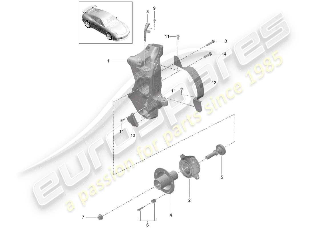 porsche 991r/gt3/rs (2018) wheel carrier part diagram