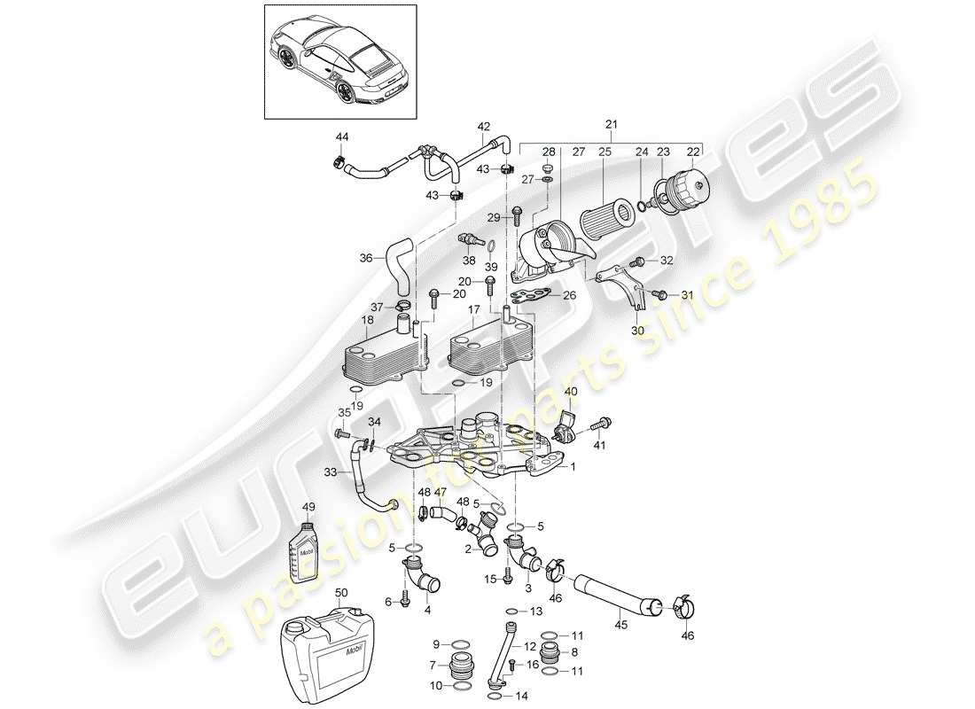 porsche 911 t/gt2rs (2012) oil filter part diagram