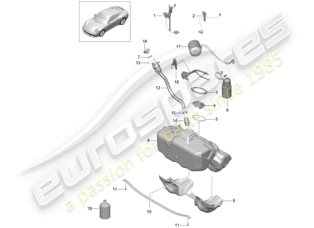 porsche 2017 (991-2) fuel tank part diagram