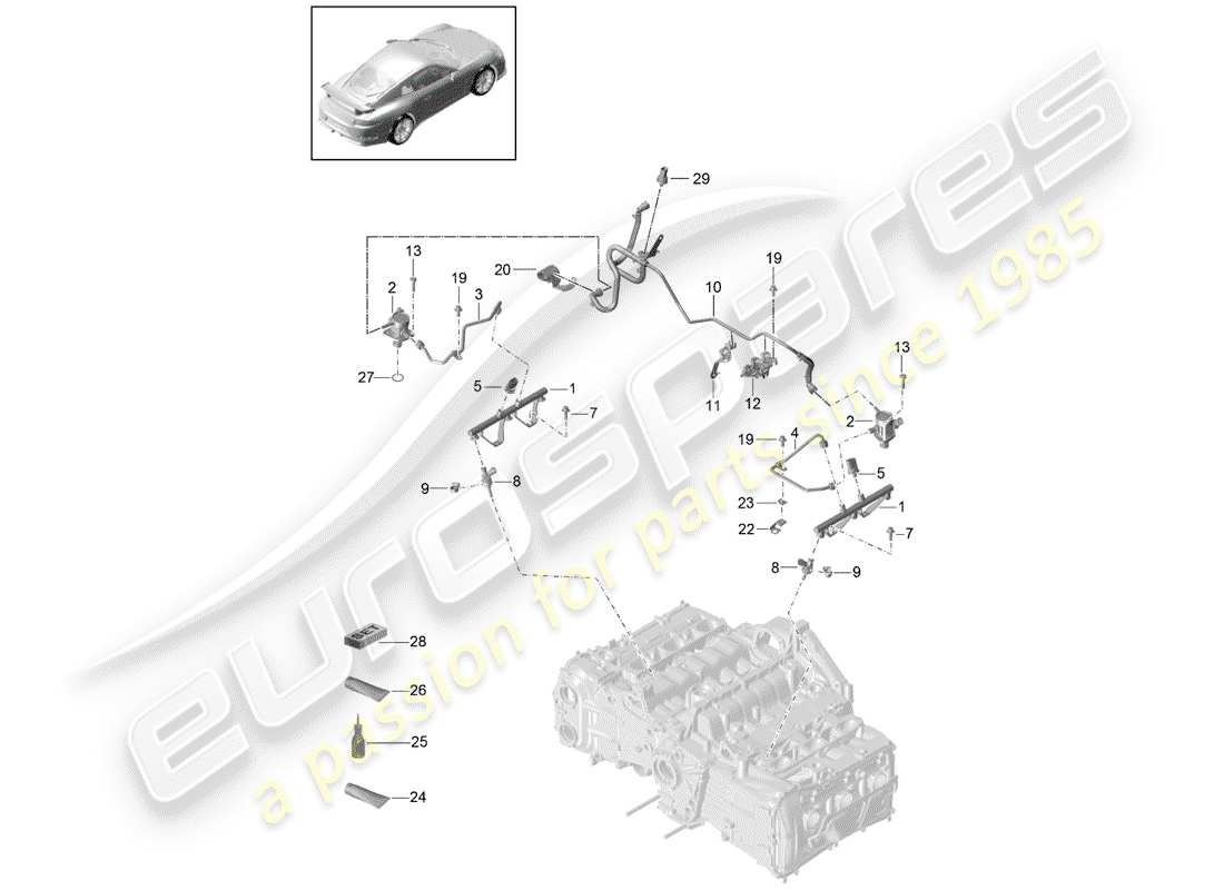 porsche 2014 (991-1 r/gt3/rs) fuel collection pipe part diagram