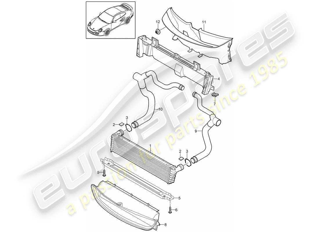 porsche 2012 (997-2 turbo / gt2 rs) radiator part diagram