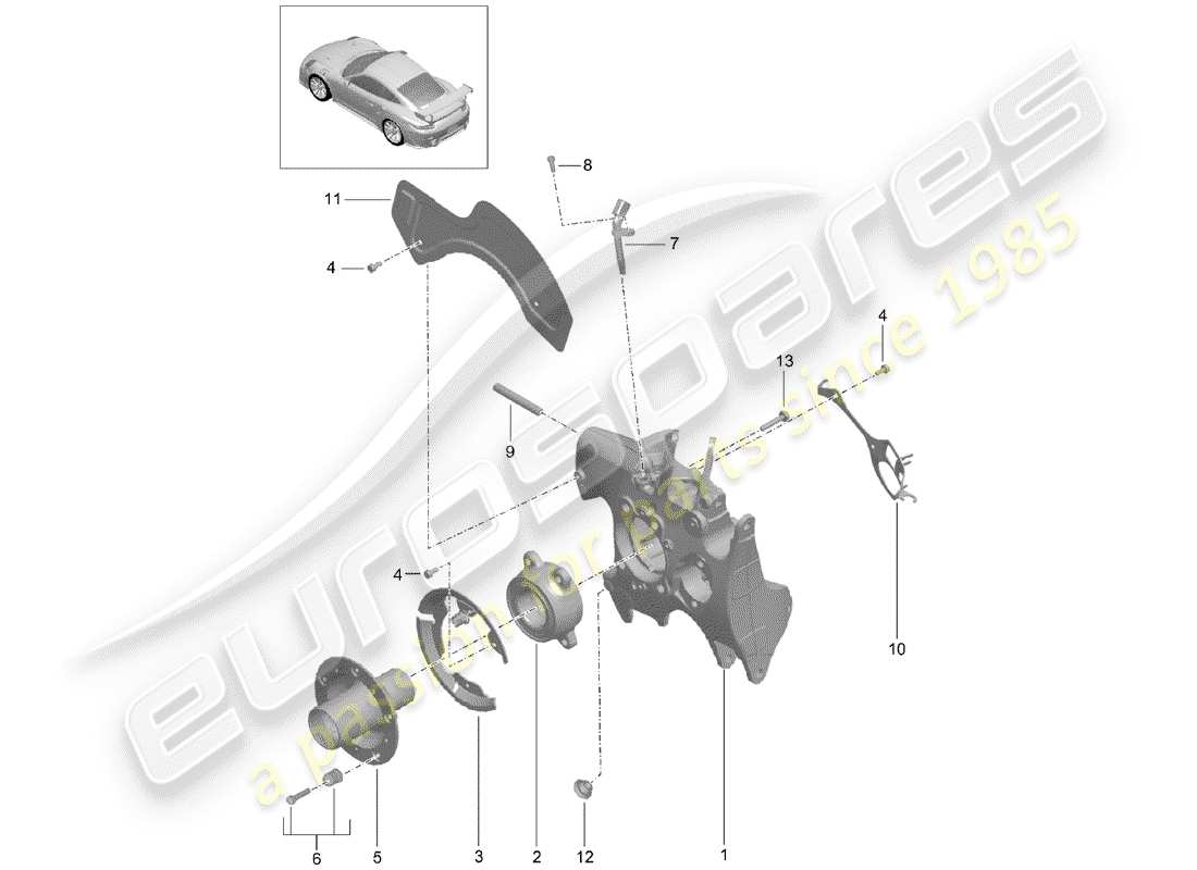 porsche 991 turbo (2017) wheel carrier part diagram