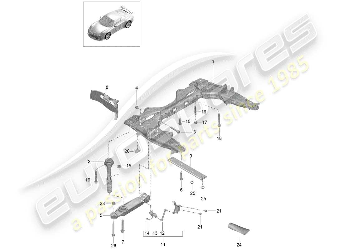 porsche 2020 (991-2 r/gt3/rs) cross member part diagram