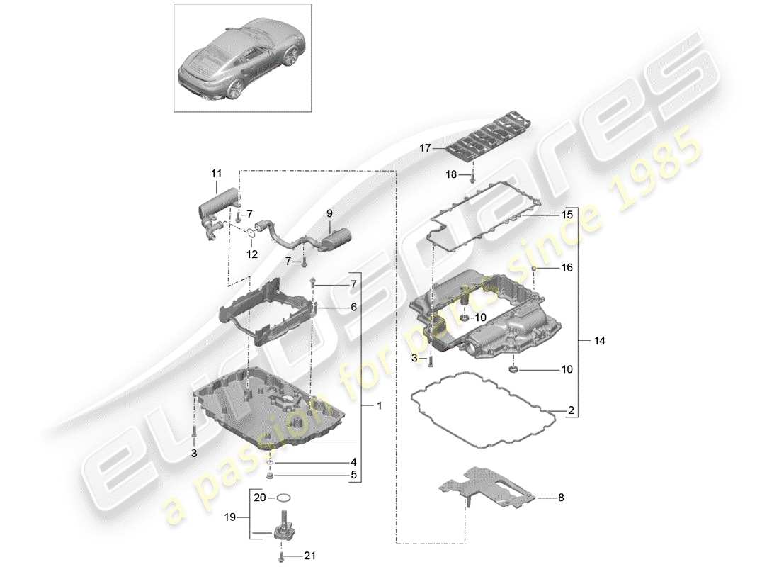 porsche 991 turbo (2017) oil pan part diagram