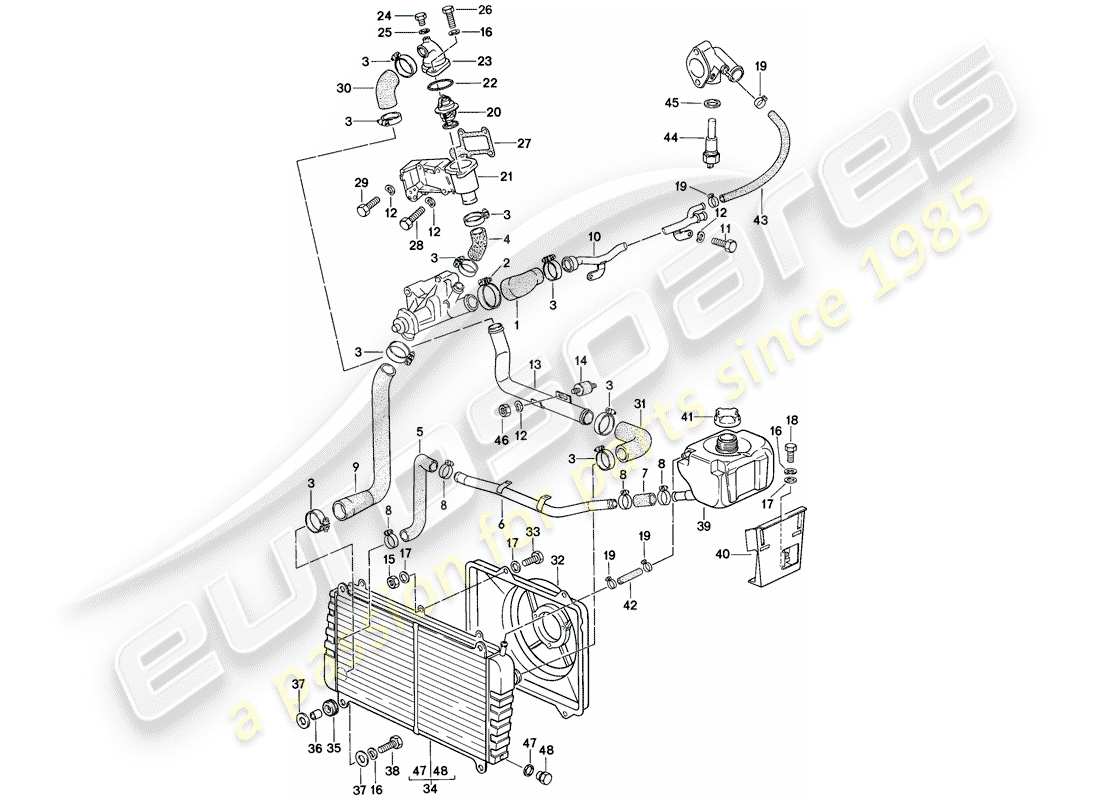 porsche 924 (1976) water cooling parts diagram