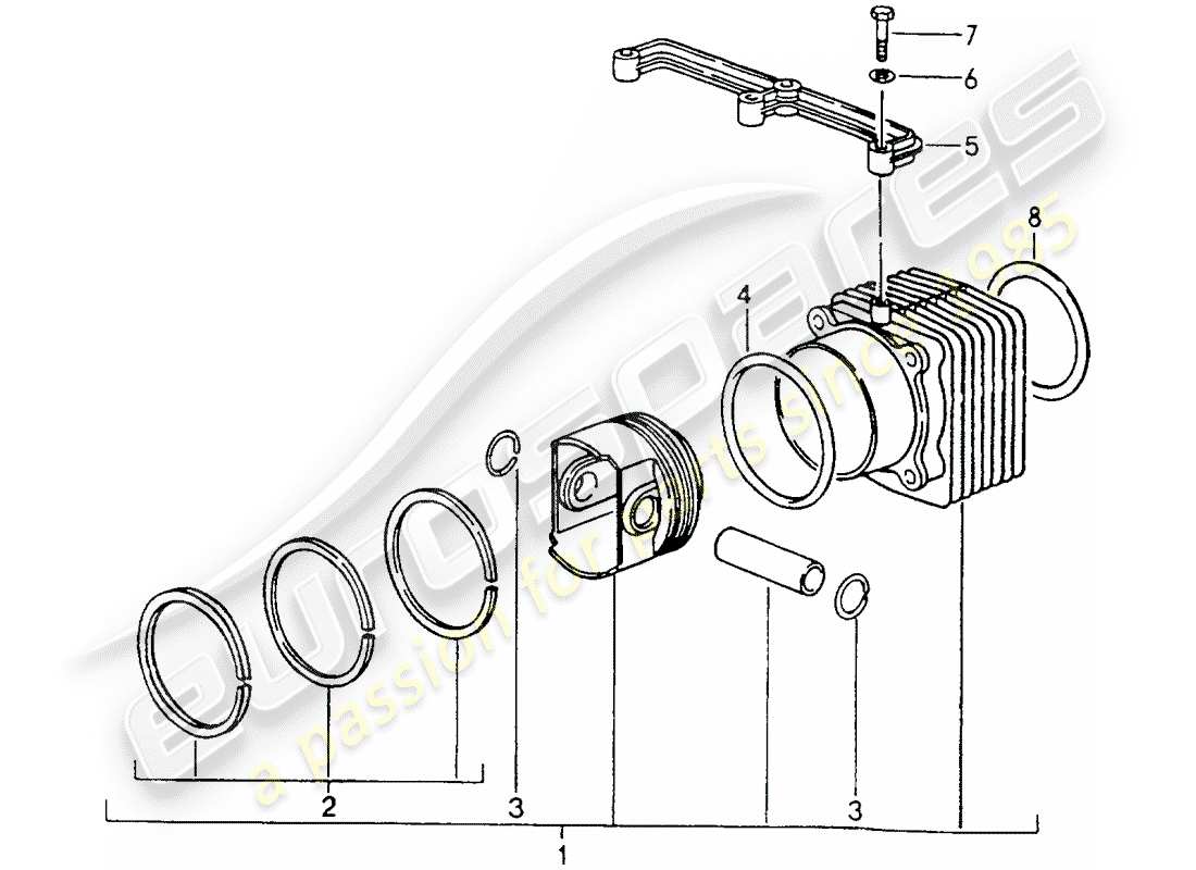 porsche 1990 (964) cylinder with pistons part diagram