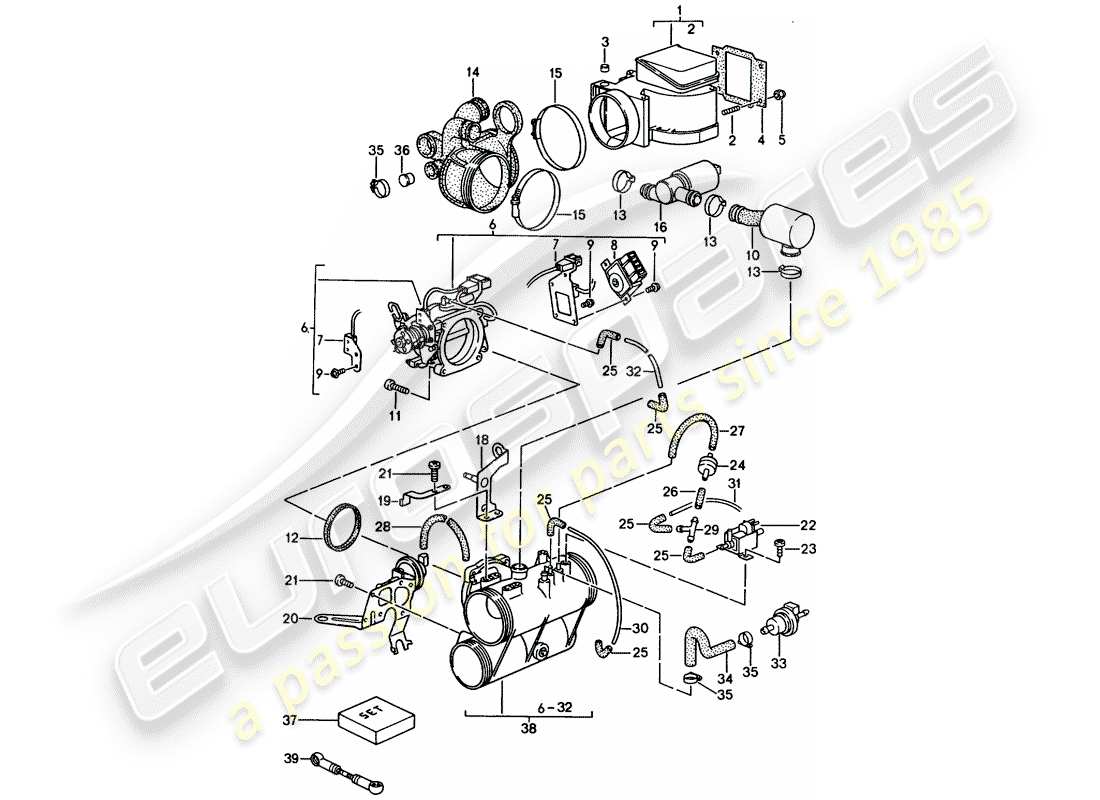porsche 1990 (964) l-jetronic - flap-nozzle - intake housing - plastic part diagram