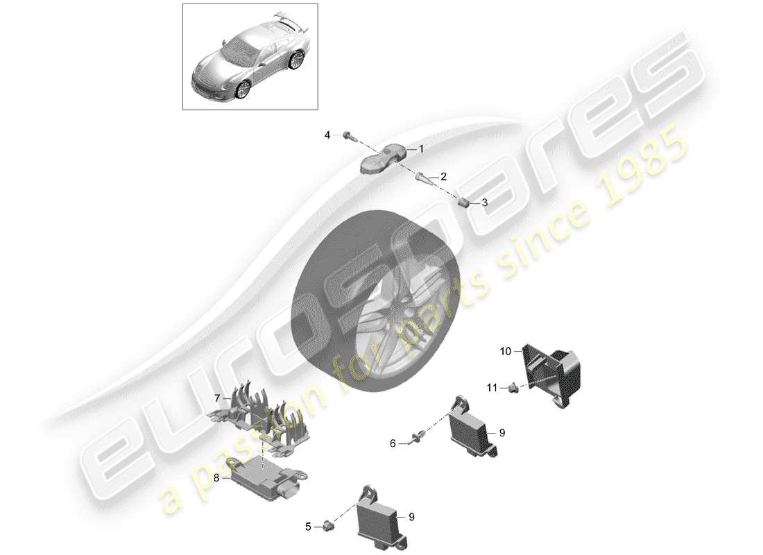 porsche 2014 (991-1 r/gt3/rs) tire pressure control system part diagram