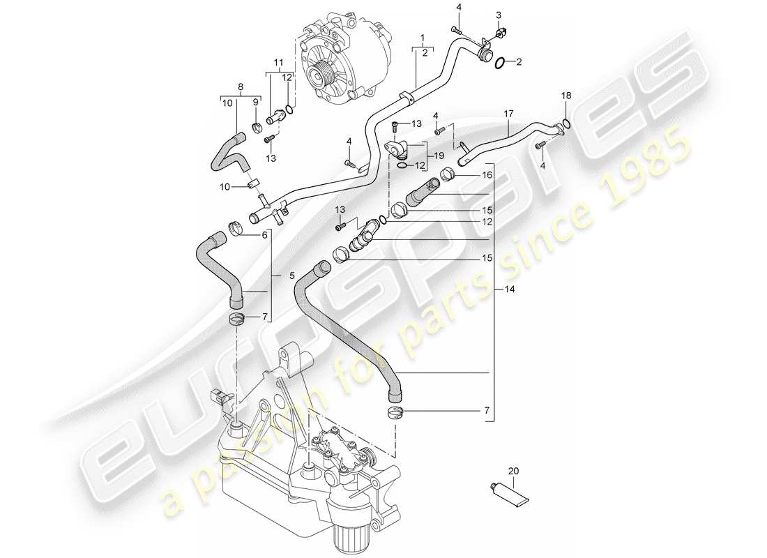porsche 2003 (cayenne e1 9pa) water cooling part diagram