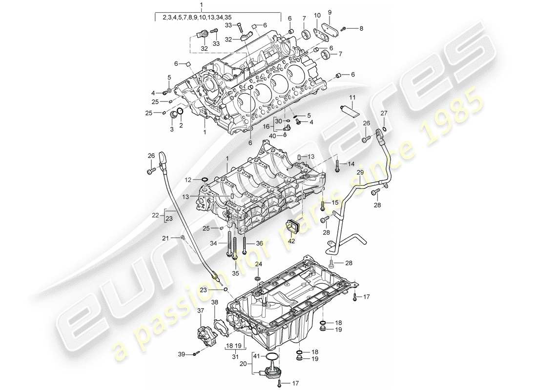 porsche 2003 (cayenne e1 9pa) crankcase part diagram