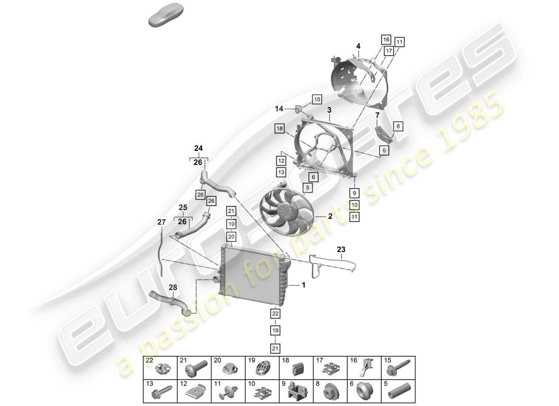 porsche 2020 (718 boxster spyder) radiator parts diagram