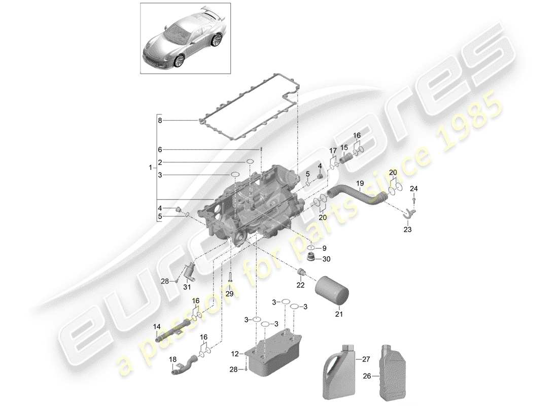 porsche 2019 (991-2 r/gt3/rs) oil filter part diagram
