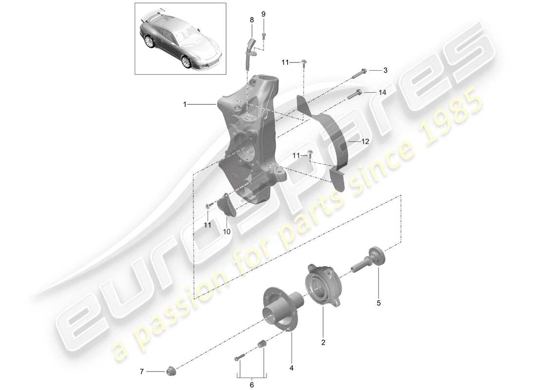 porsche 2019 (991-2 r/gt3/rs) wheel carrier part diagram