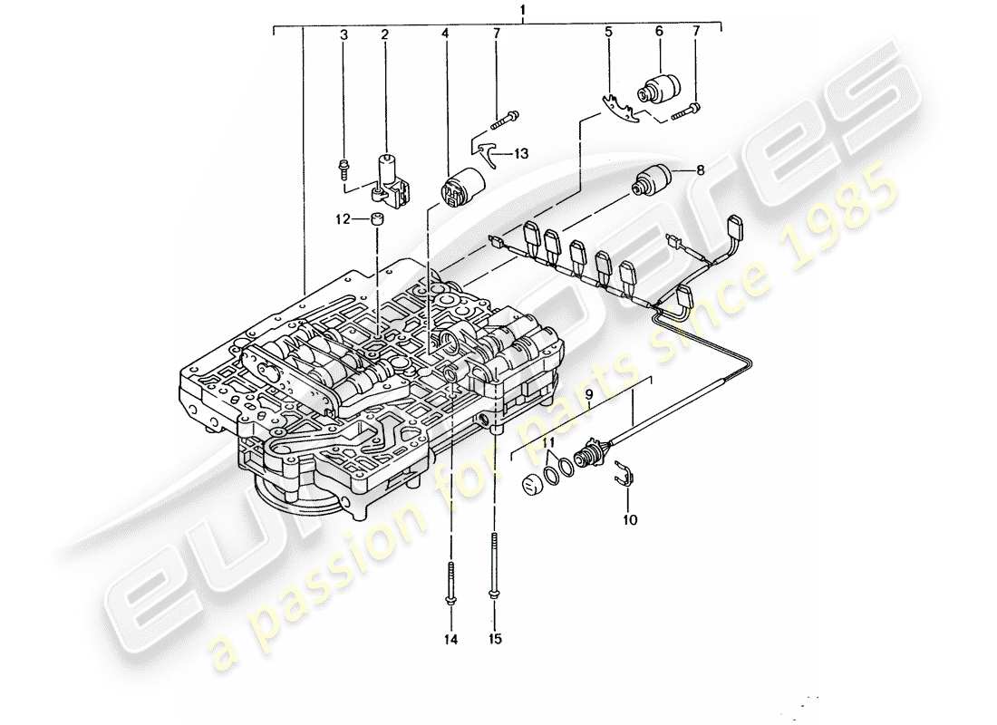 porsche 996 (2000) tiptronic - valve body - solenoid valve - pressure regulator - d >> - mj 2001 part diagram