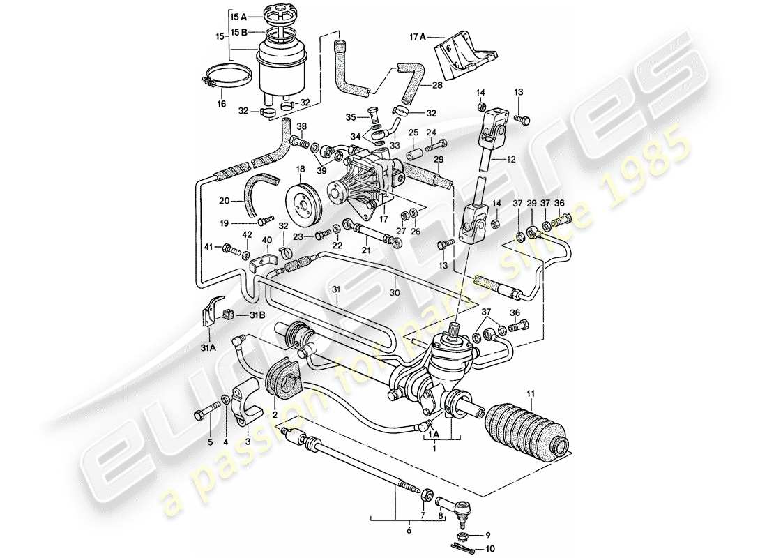 porsche 944 (1983) power steering - steering gear - power steering pump - lines part diagram