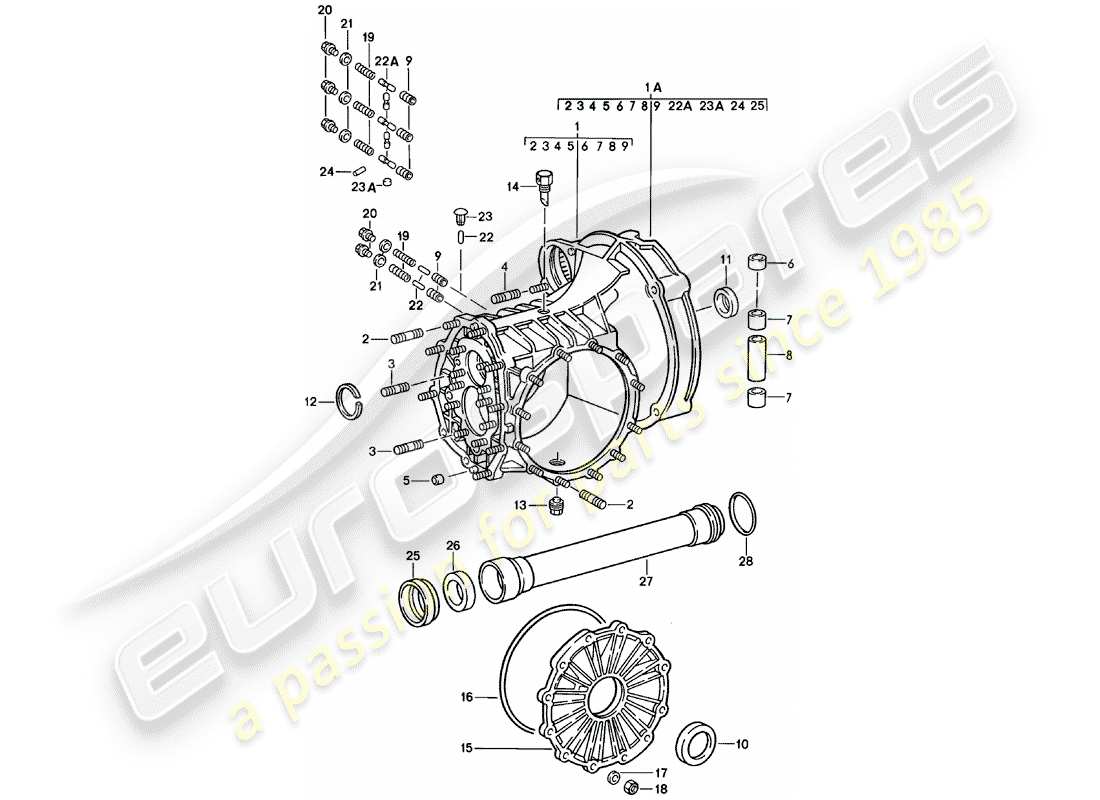 porsche 1982 (911) replacement transmission - transmission case part diagram