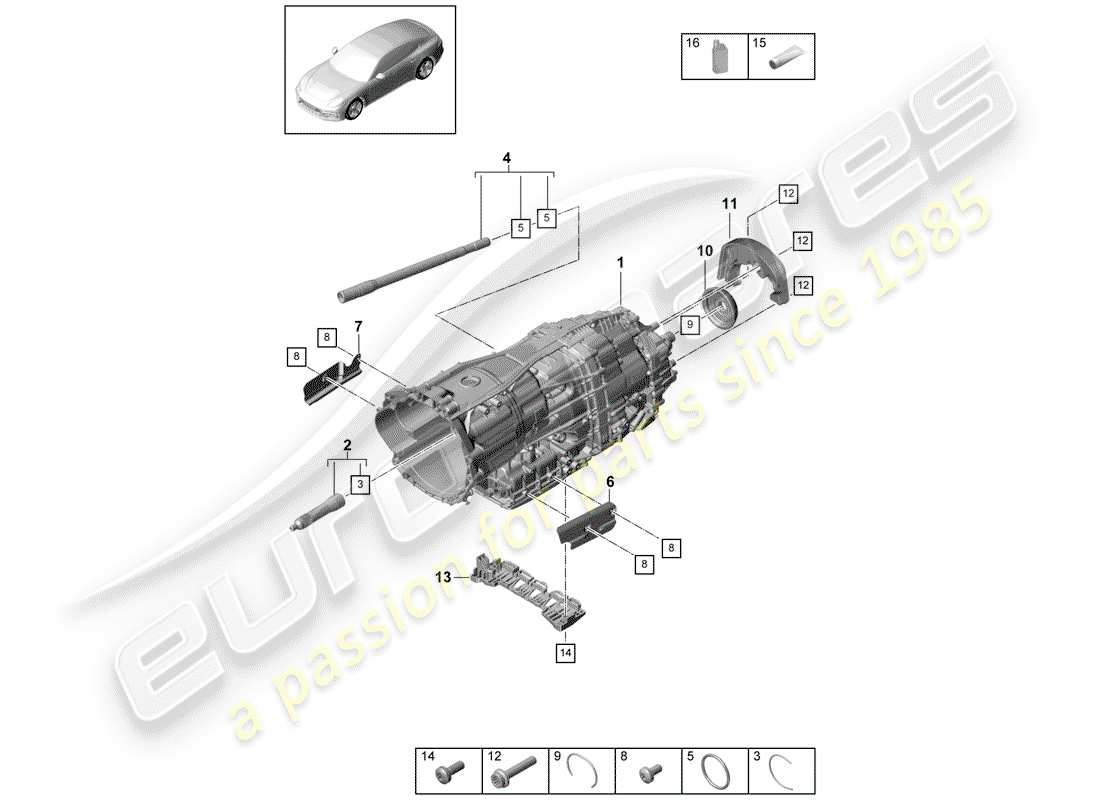 porsche 2020 (panamera 971-1) 8-speed dual clutch gearbox part diagram