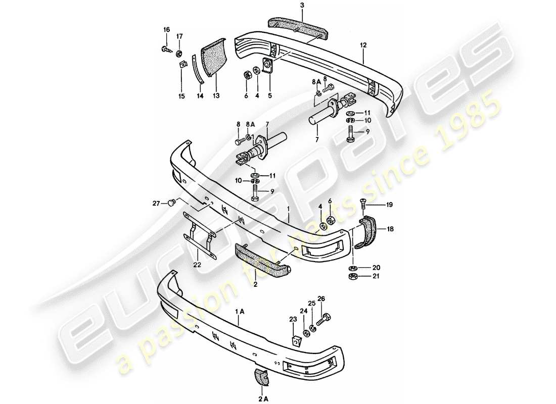 porsche 924 (1983) bumper - with: - buffer part diagram