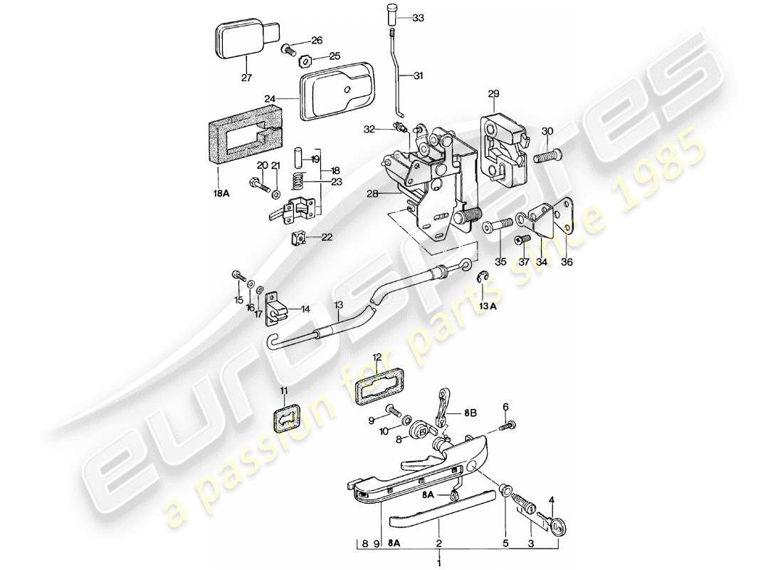 porsche 1981 (924) door handle - door latch part diagram