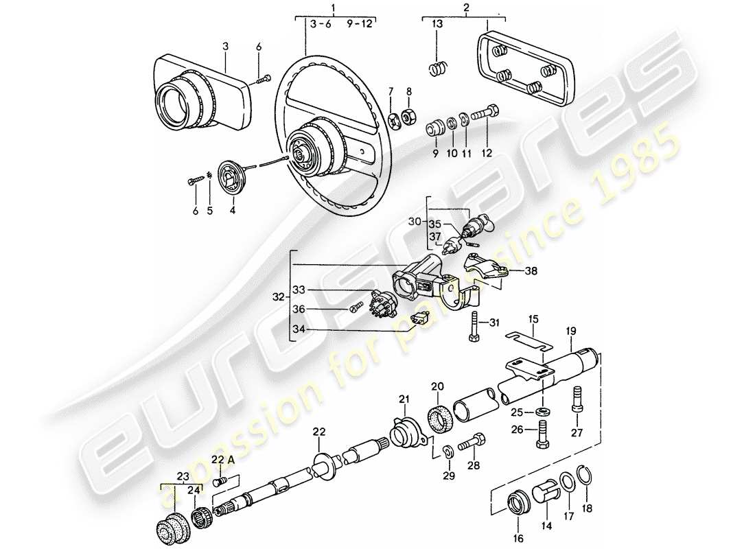porsche 944 (1986) steering wheels - steering column parts diagram