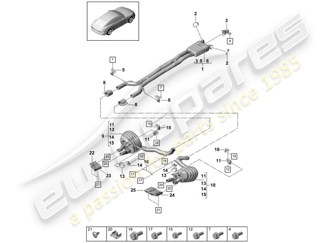 porsche 2019 (panamera 971-1) exhaust system part diagram