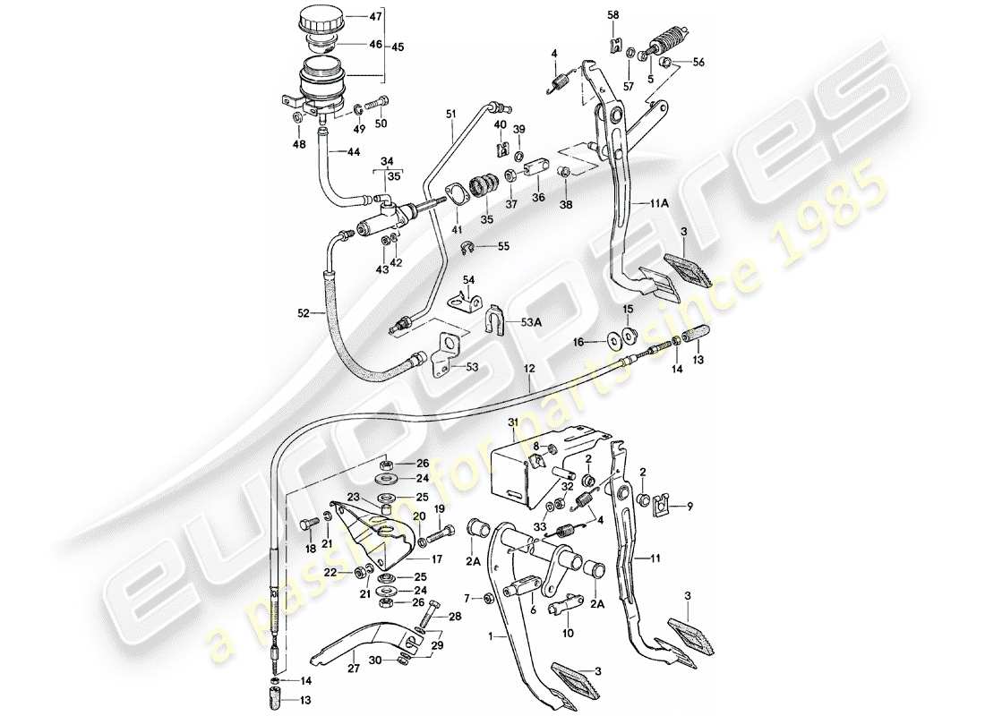 porsche 1983 (924) brake and clutch pedals - cluster part diagram