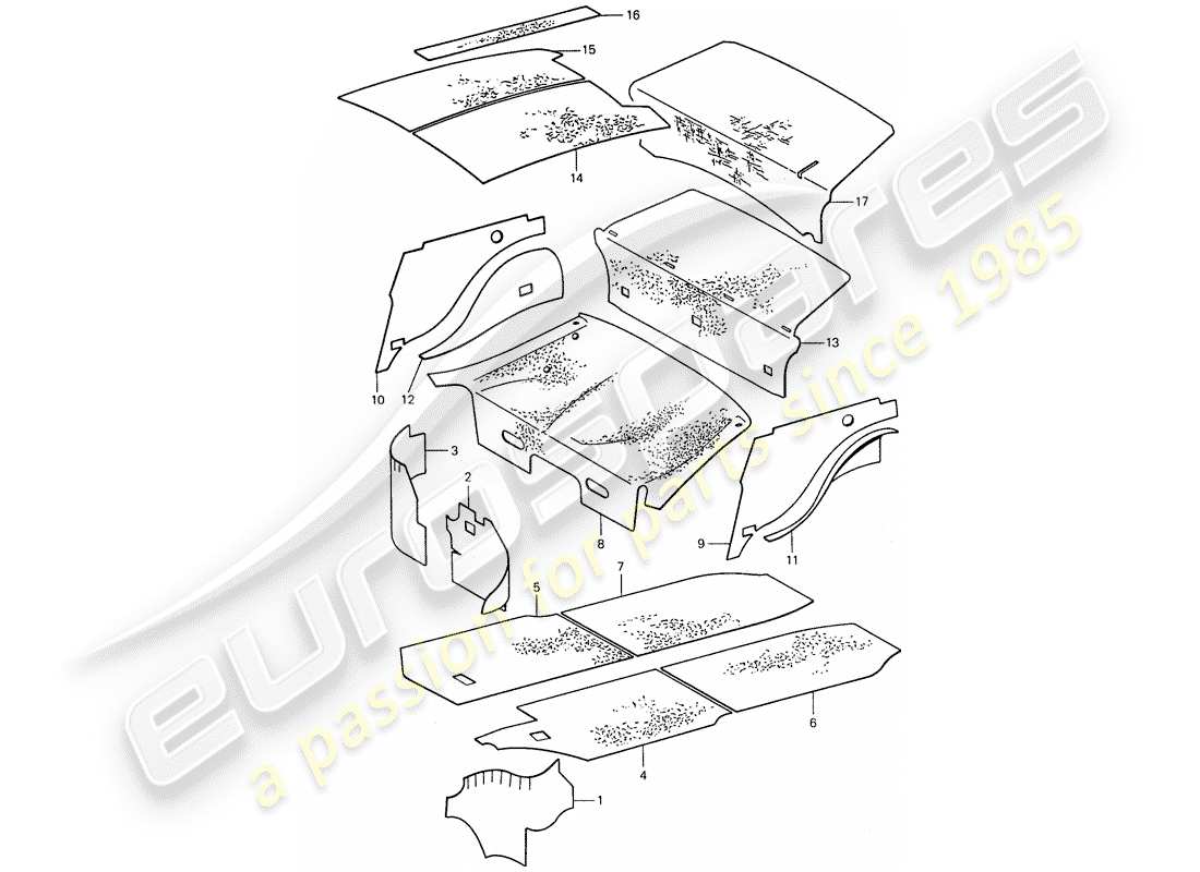 porsche 1975 (911) body shell - sound absorbers part diagram