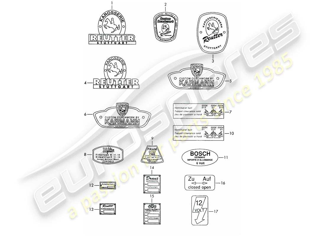 porsche 1962 (356b/356c) emblem - sticker part diagram