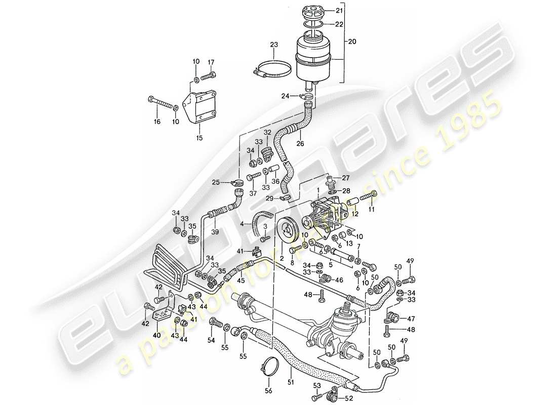 porsche 1990 (944) power steering - power steering pump - lines part diagram