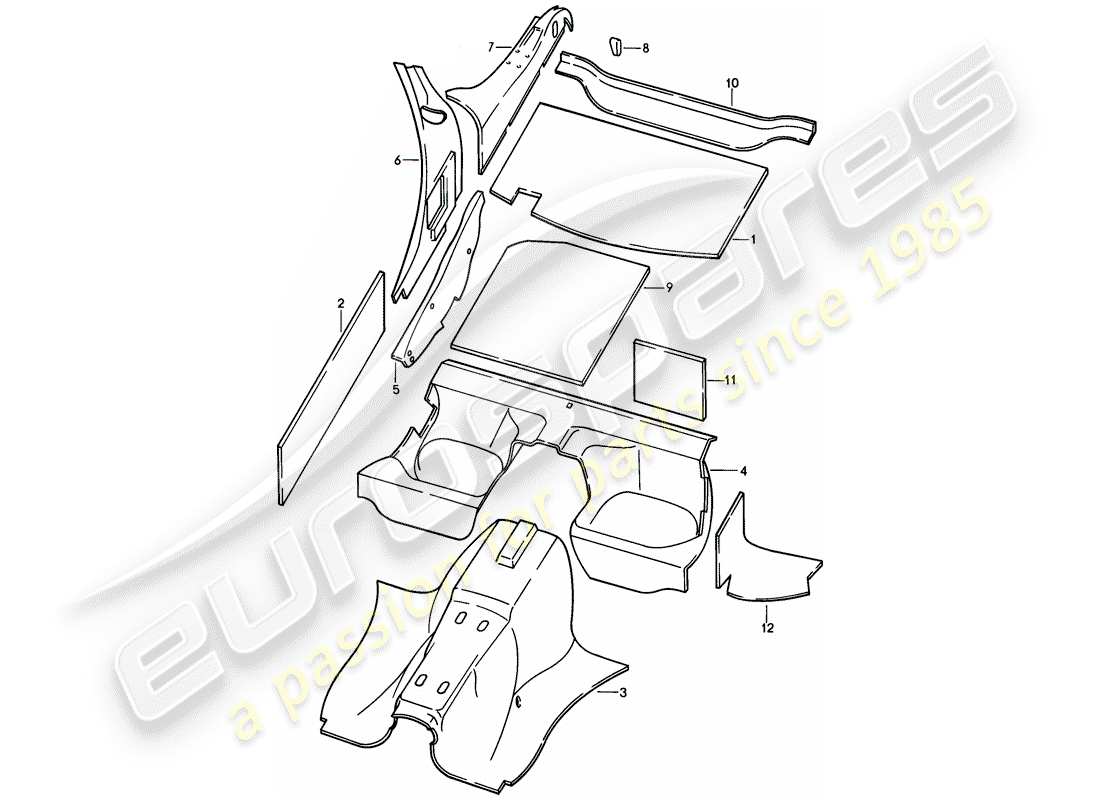 porsche 1981 (928) body shell - sound absorbers part diagram