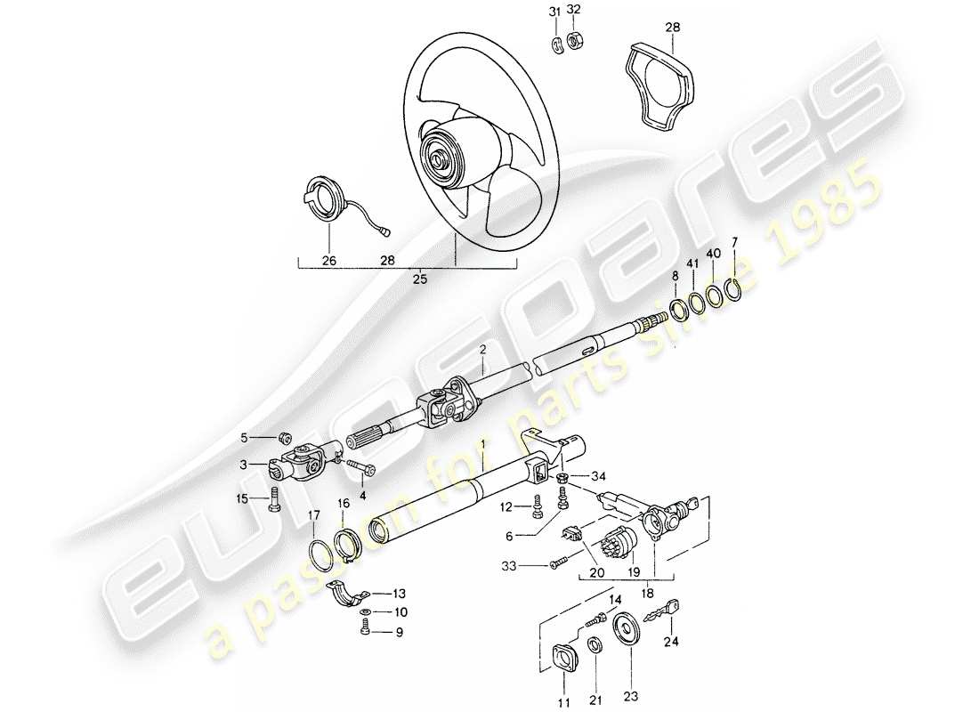 porsche 1995 (993) steering protective pipe - intermediate steering shaft - steering wheels part diagram