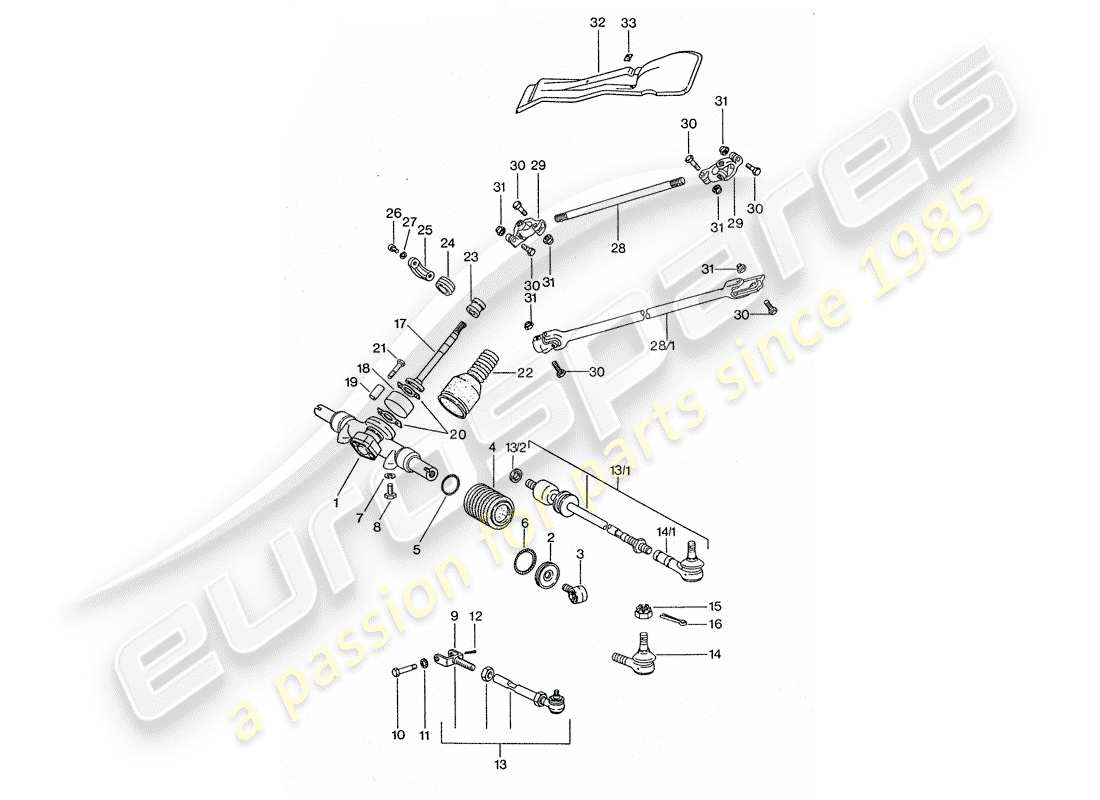 porsche 911 turbo (1977) steering gear - steering linkage - steering track rod part diagram