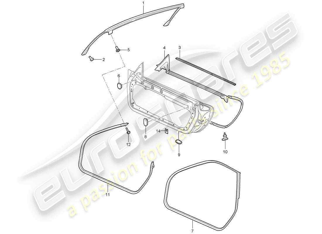 porsche 2007 (997-1 turbo / gt2) door seal parts diagram