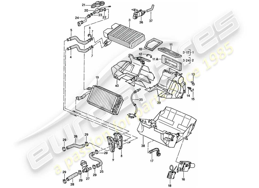 porsche 1988 (944) heater - air conditioner parts diagram