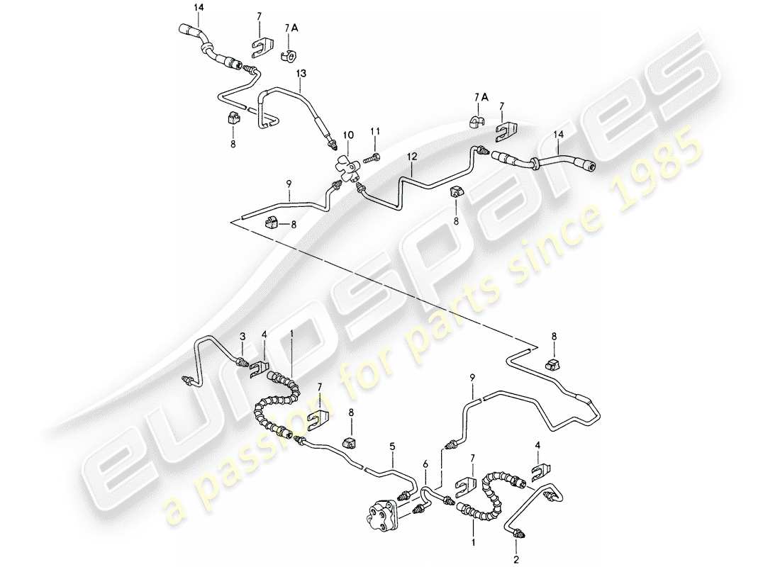 porsche 1997 (993) brake line - front axle - underbody - rear axle part diagram