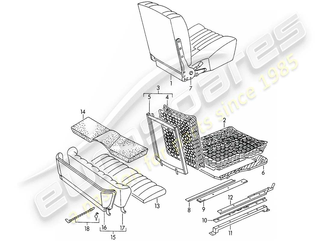 porsche 1955 (356/356a) front seat - and - emergency seat part diagram