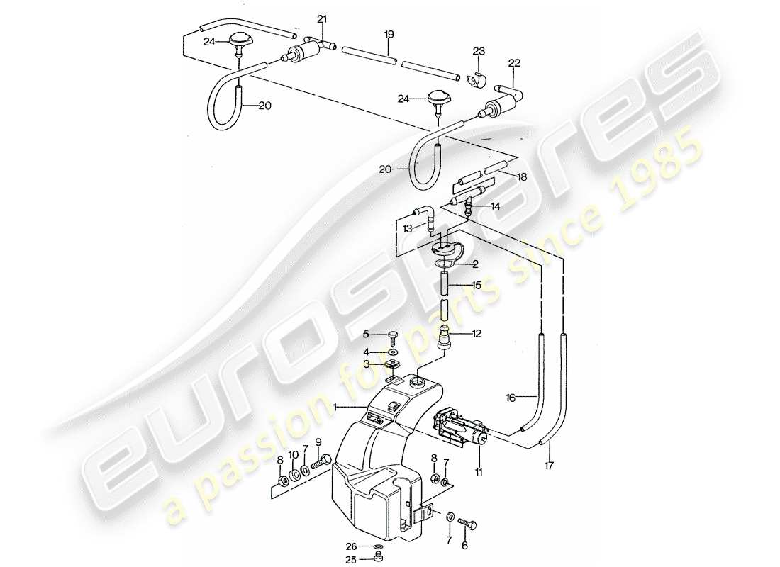 porsche 1986 (924s) windshield washer unit part diagram