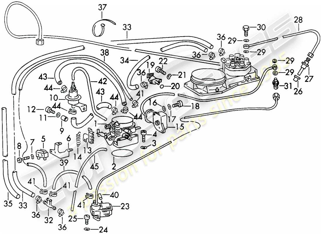 porsche 1972 (911) injection system - with: - fuel line - valves - flap-nozzle - and - warm-up valve - d - mj 1972>> part diagram