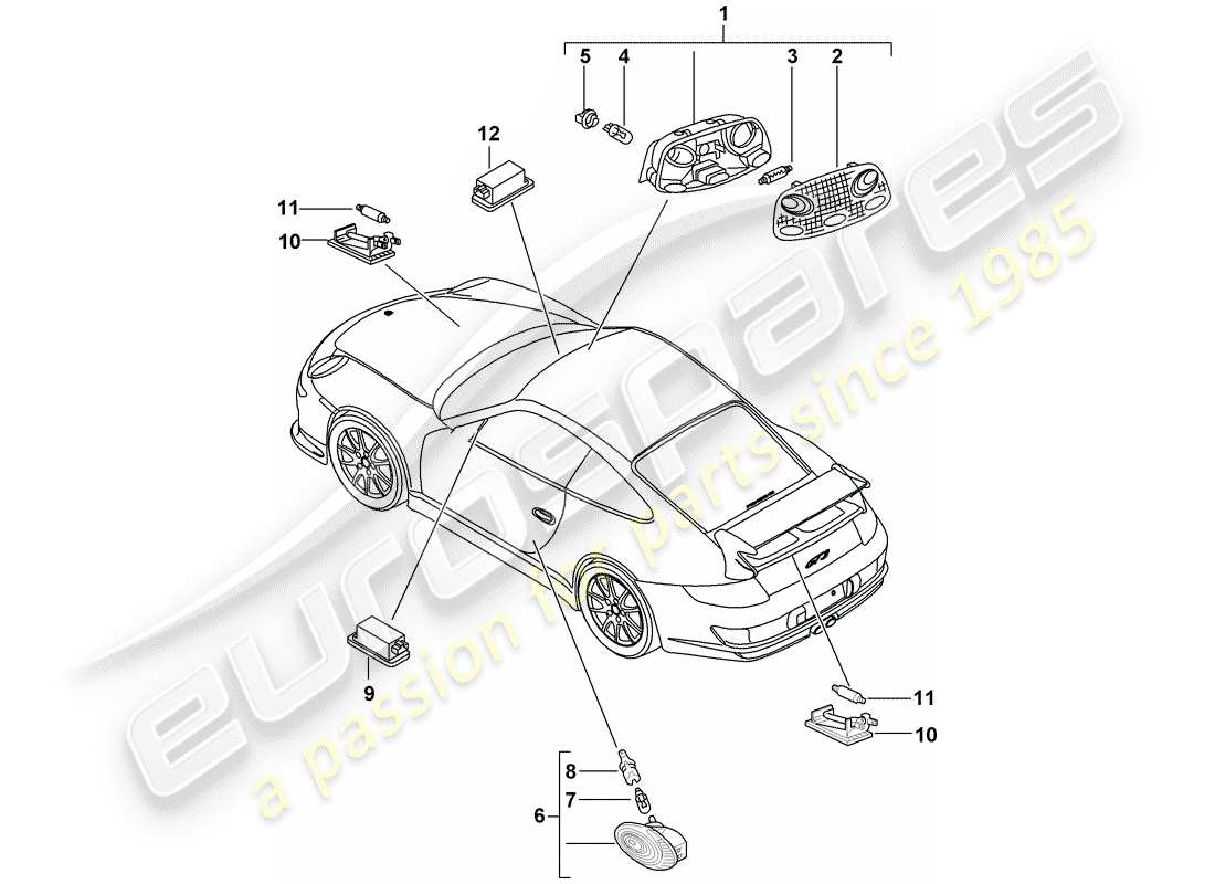 porsche 2010 (997-2 gt3) interior lights part diagram