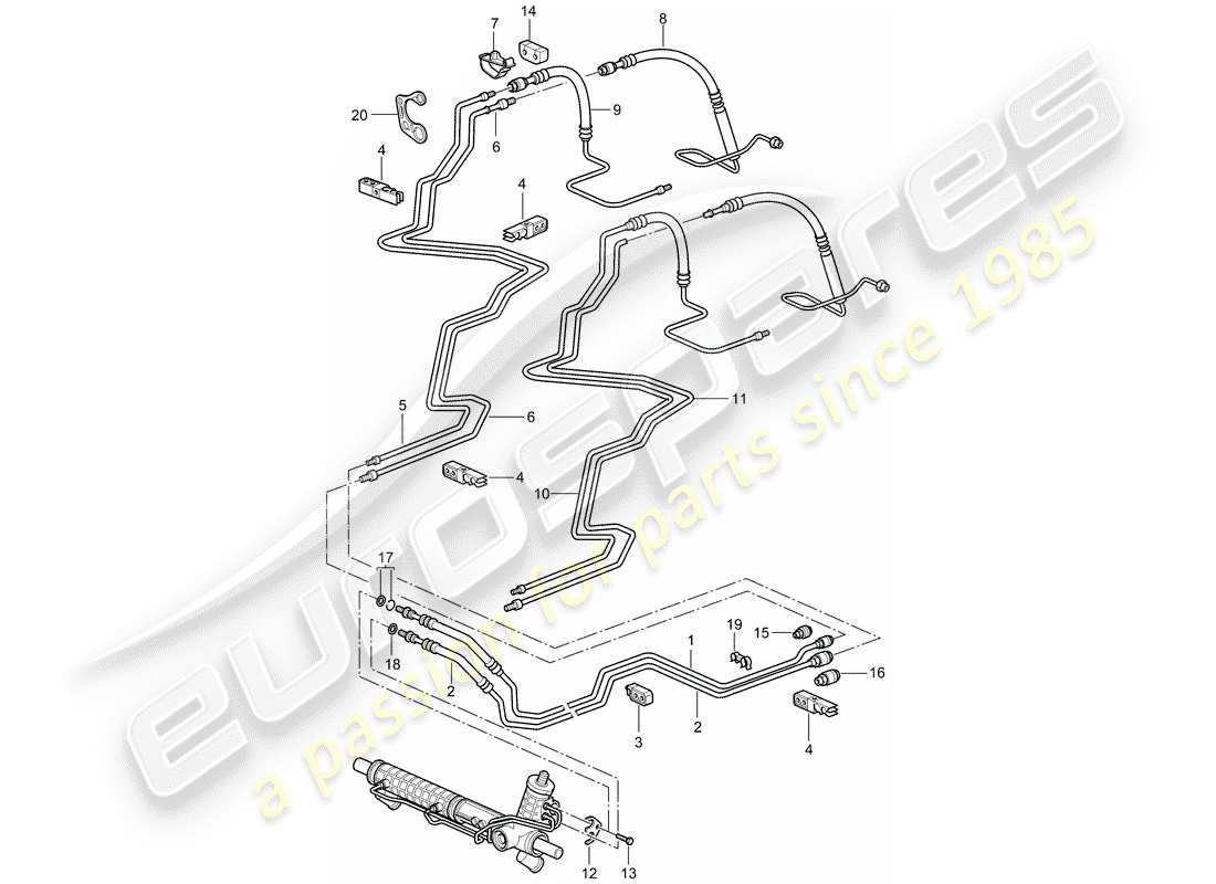 porsche 2002 (996 gt3) power steering - lines part diagram