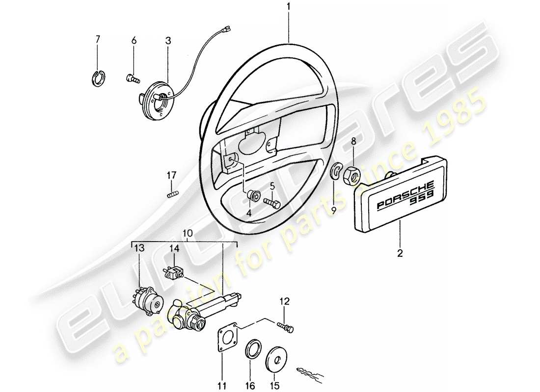 porsche 1988 (959) steering wheel part diagram
