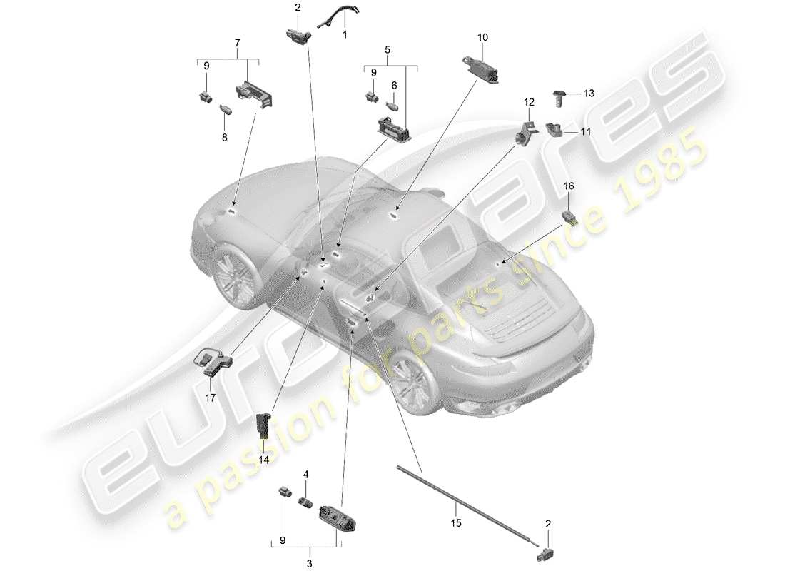 porsche 991 turbo (2014) interior light parts diagram