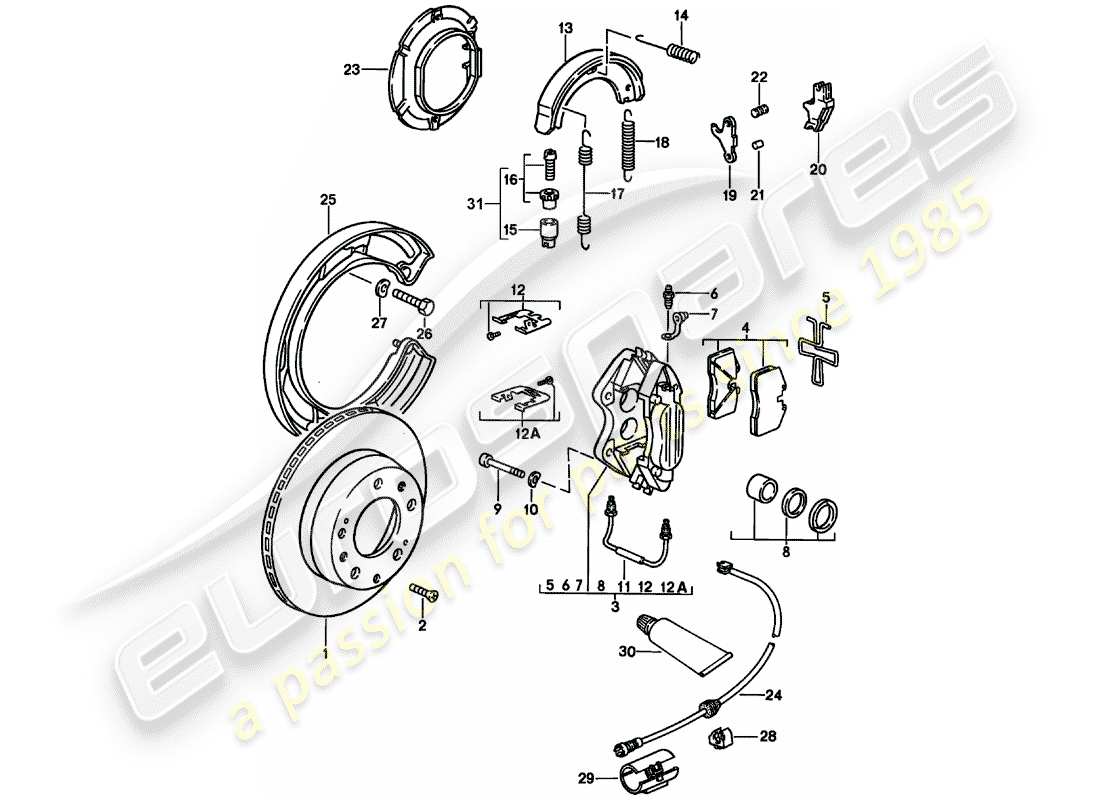 porsche 928 (1983) disc brakes - rear axle - d - mj 1986>> - mj 1986 parts diagram
