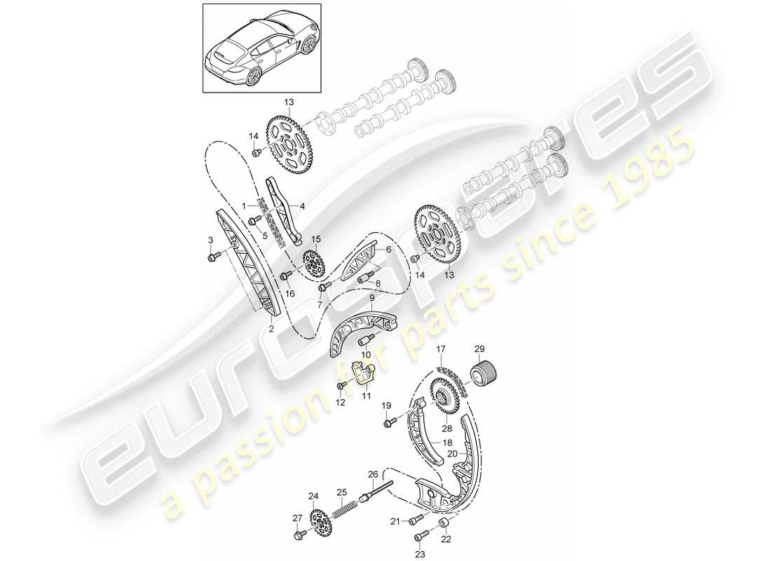 porsche panamera 970 (2011) timing chain parts diagram