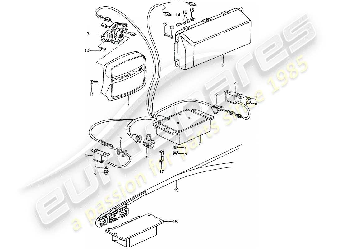porsche 1990 (964) airbag part diagram