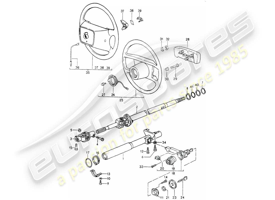 porsche 1990 (964) steering protective pipe - intermediate steering shaft - steering wheels part diagram