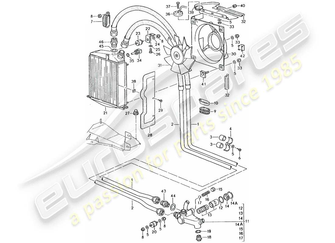porsche 964 (1992) oil cooler - lines parts diagram