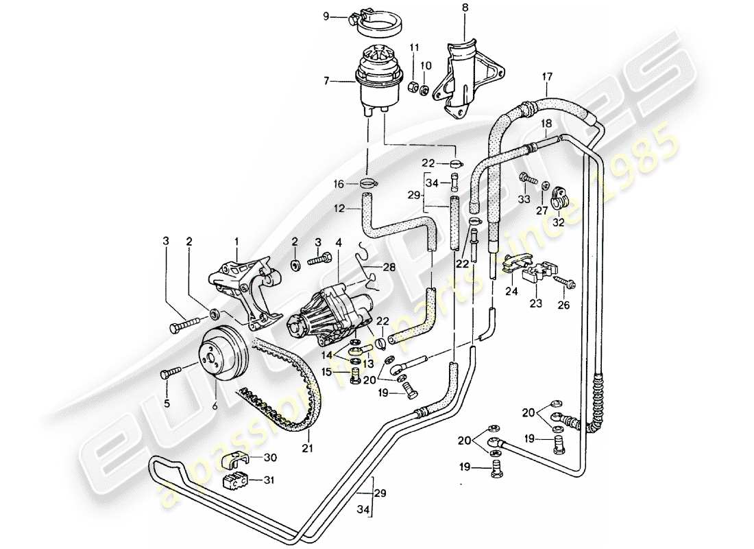porsche 1995 (928) power steering - lines part diagram