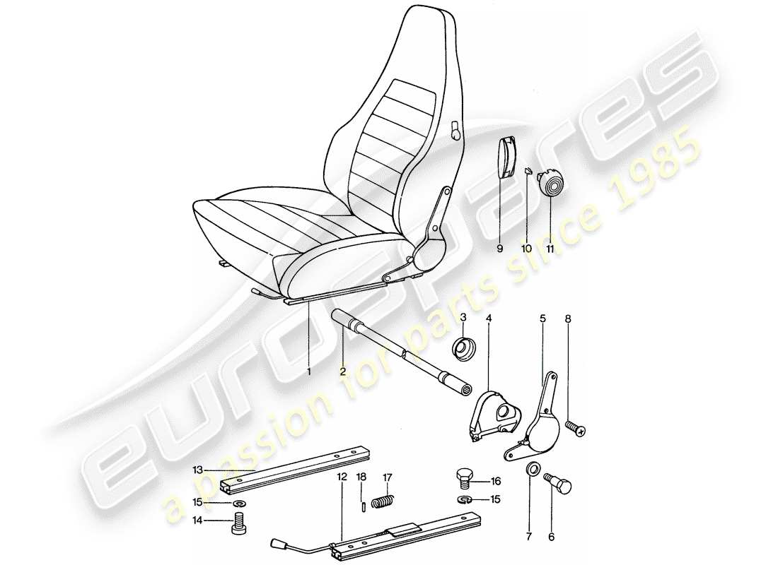 porsche 1975 (911) sports seat - complete part diagram