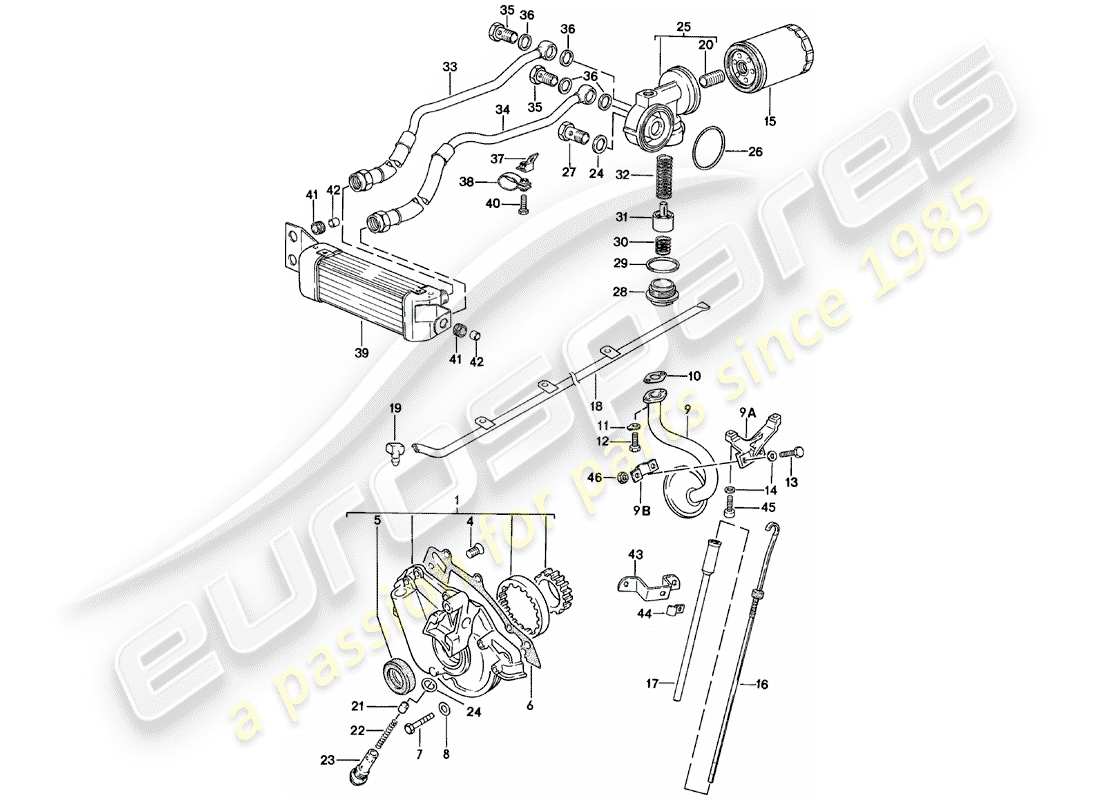 porsche 1984 (924) engine lubrication - engine oil cooler part diagram